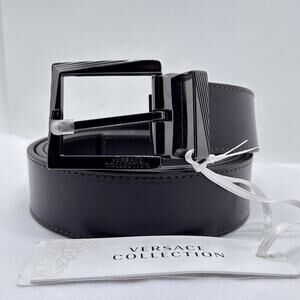 Versace Collection Leather Logo Buckle Belt One Size Brown Sz 120